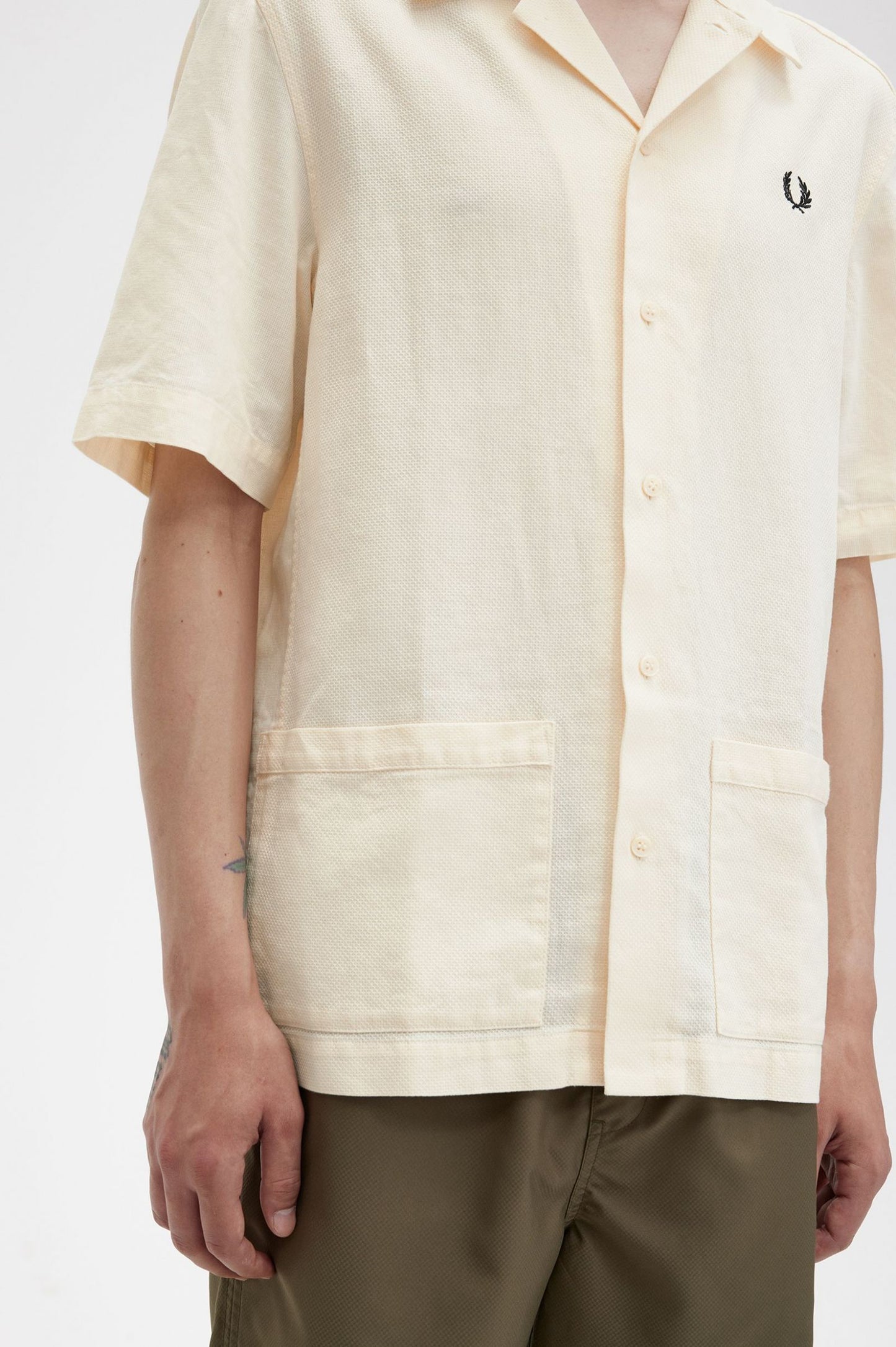 Linen Pique Panelled Short Sleeve Shirt